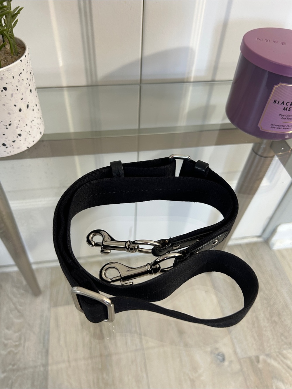 Adjustable Black Strap with Silver Hardware